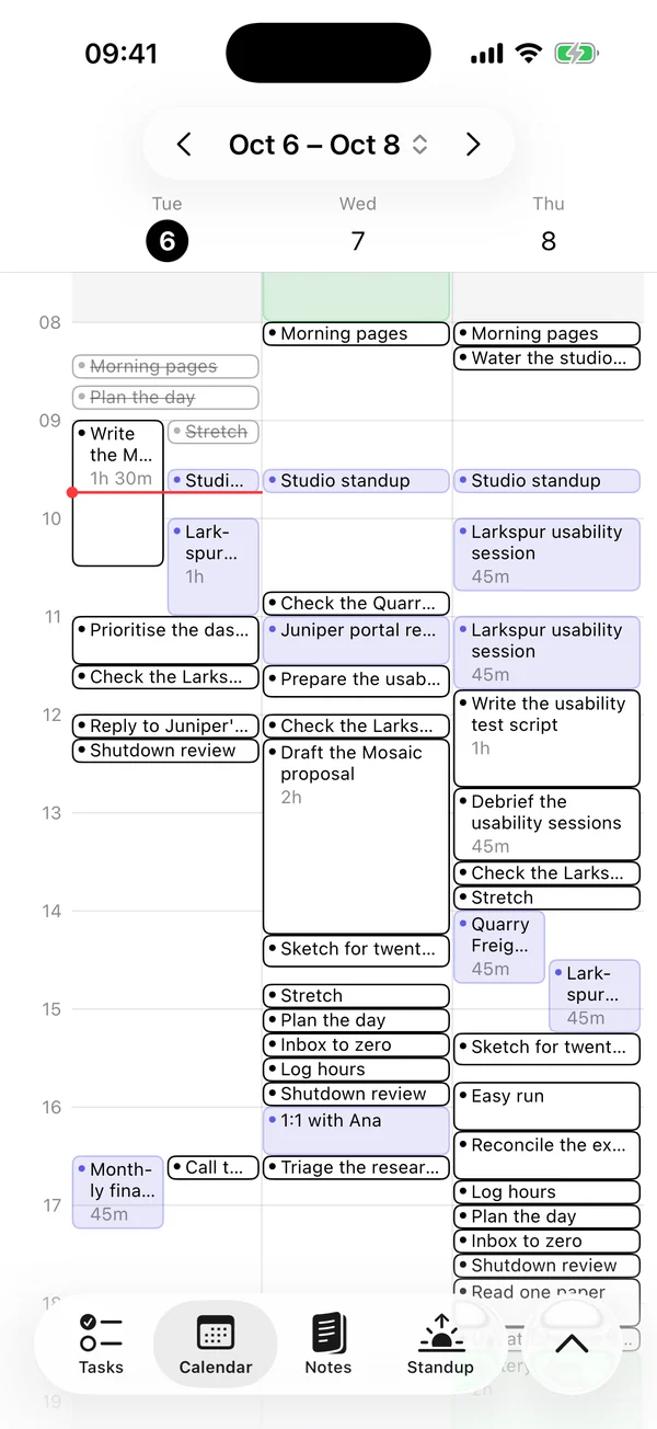 Matter on iPhone: Three days of the calendar