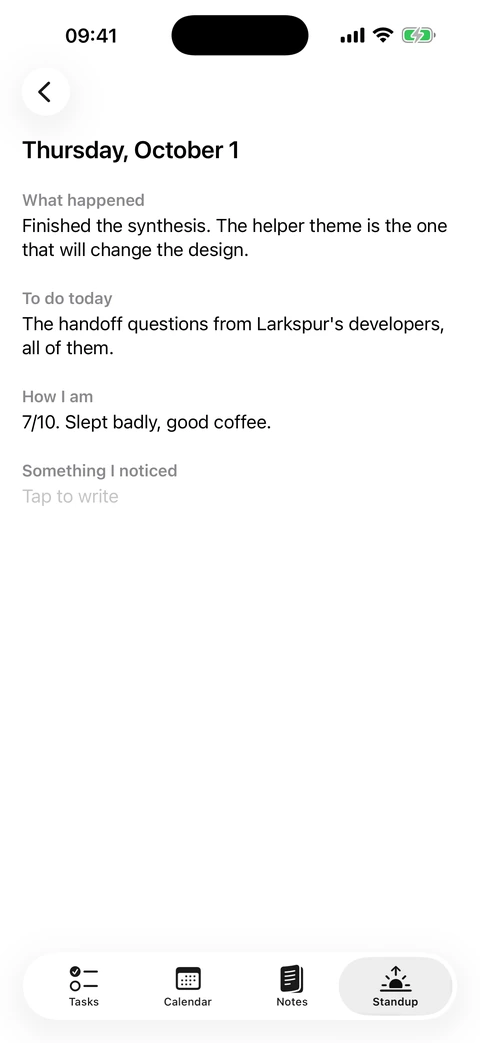 A standup entry on the iPhone
