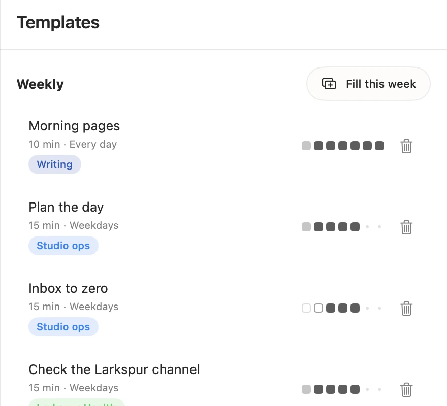 Weekly templates on the Mac